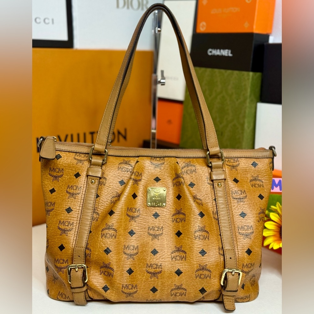 Auth MCM  Tote Visetos Cognac Brown ShoulderBag/Crossbag 💞2 Way💞
